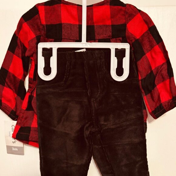 Carter’s Baby Girl 2-Piece Buffalo Plaid Top & Corduroy Pants Set 3M - Picture 3 of 6